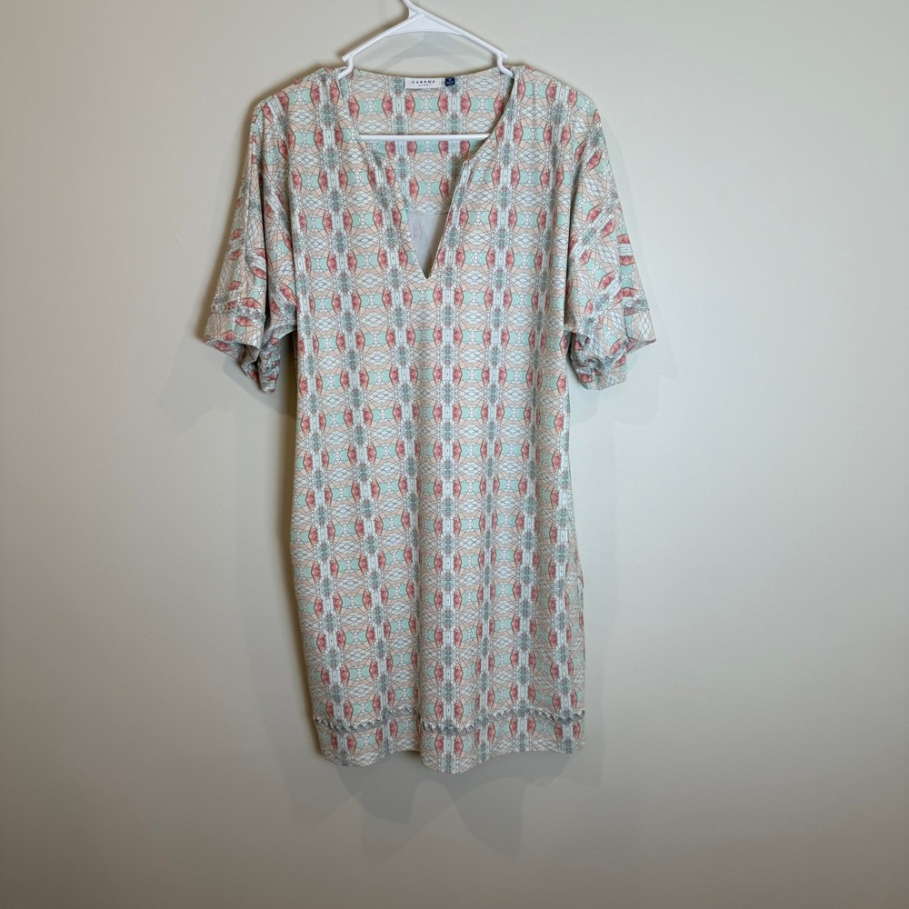 Cabana Life Medium M Geometric Print Dress V Neck Short Sleeve Resort